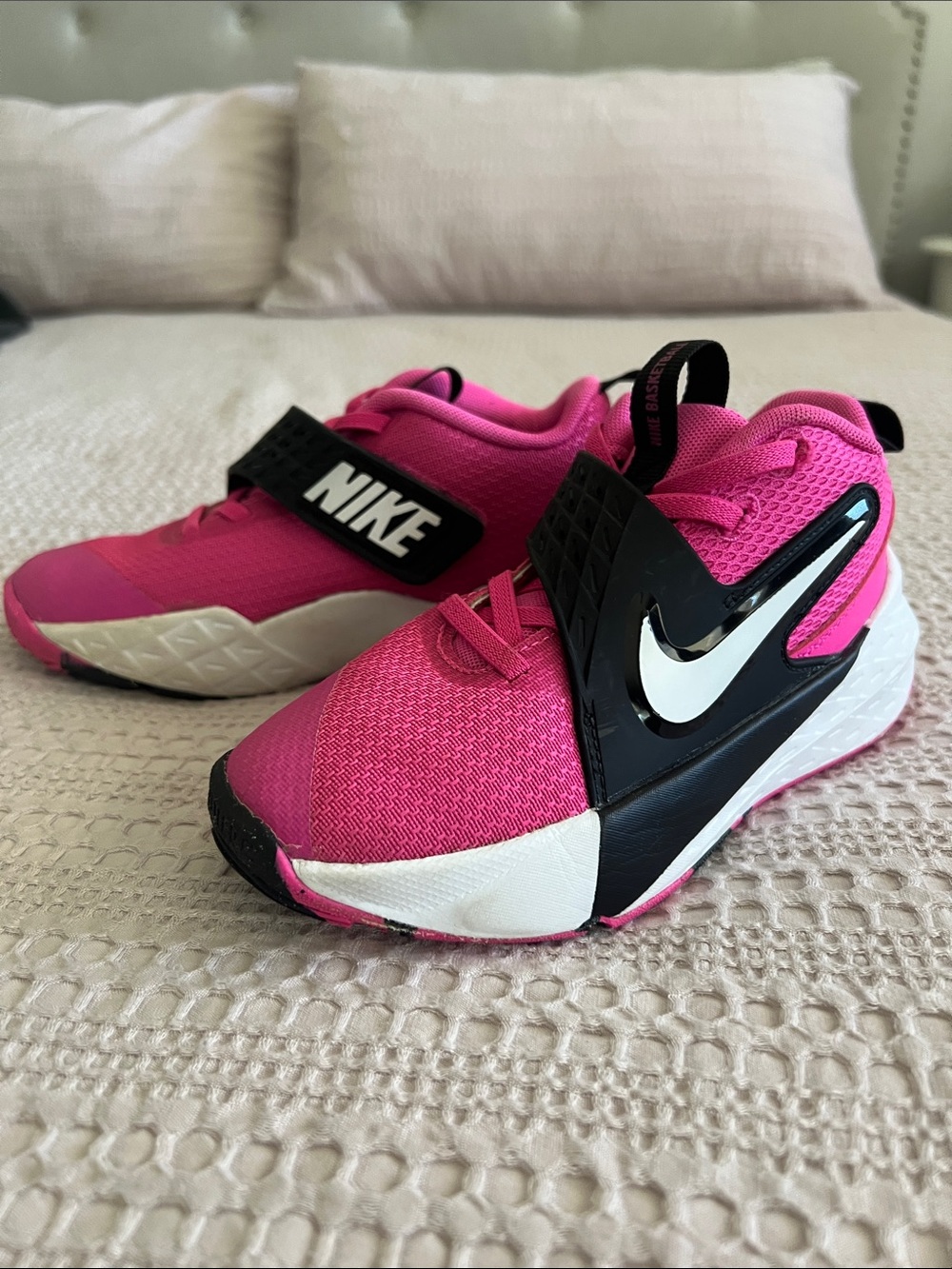Nike Kids Bright Pink and Black Velcro Strap Sneakers